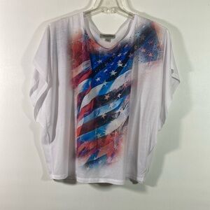Closet Full Patriotic Top Women Size L Over Sized Stars & Stripes Embellished